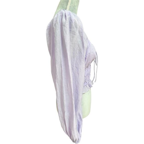 ASTR The Label Lilac Puff Sleeve Smocked Crop Top Size M - Picture 3 of 6